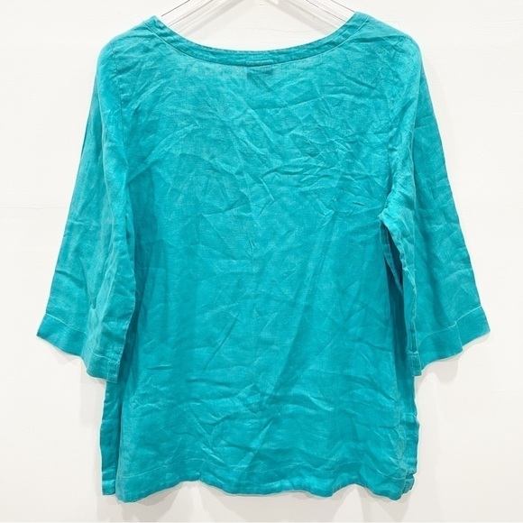 J. Jill Split Neck Linen Tunic Top Light Blue Medium Lagenlook - Picture 2 of 10